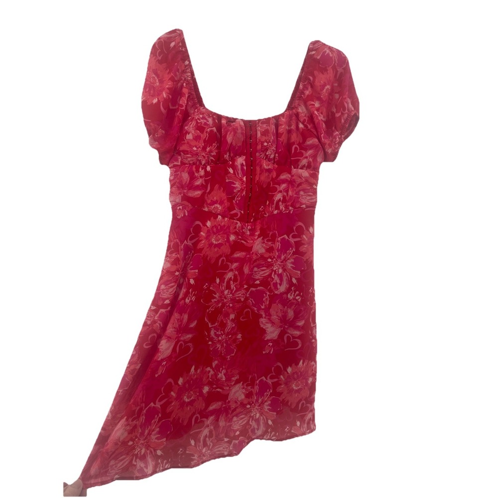 NYC Corset Dress Women's Small Red Coquette Milkmaid Red Floral Hearts Romantic